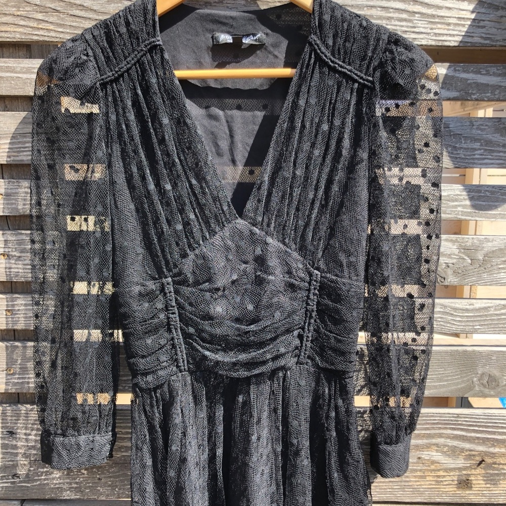 Betsey Johnson Dramatic Gothic Swiss Dot Mesh Lace Dress Wednesday Prom Sz 4 - Picture 10 of 12